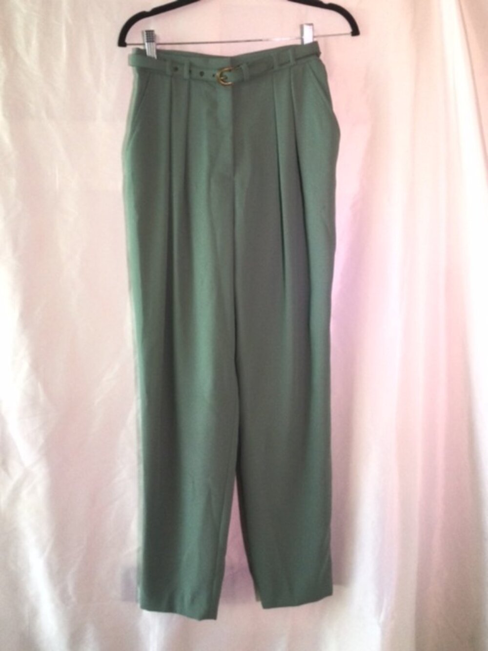 Vintage Francess and Rita Petites Green Pleated High Waist Pants Belt Size 6